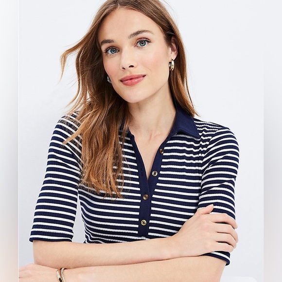 LOFT Tops - Loft Stripe Ribbed Polo Shirt | LIKE NEW | Size: Small